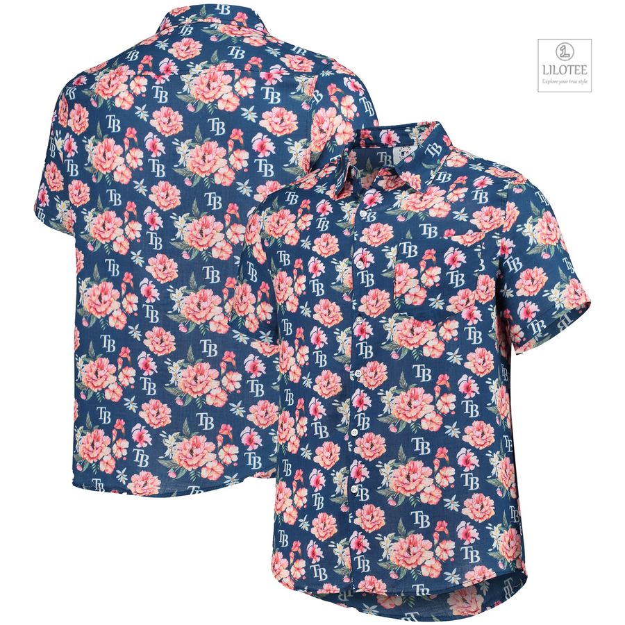 BEST Tampa Bay Rays FOCO Floral Linen Navy Hawaiian Shirt 7