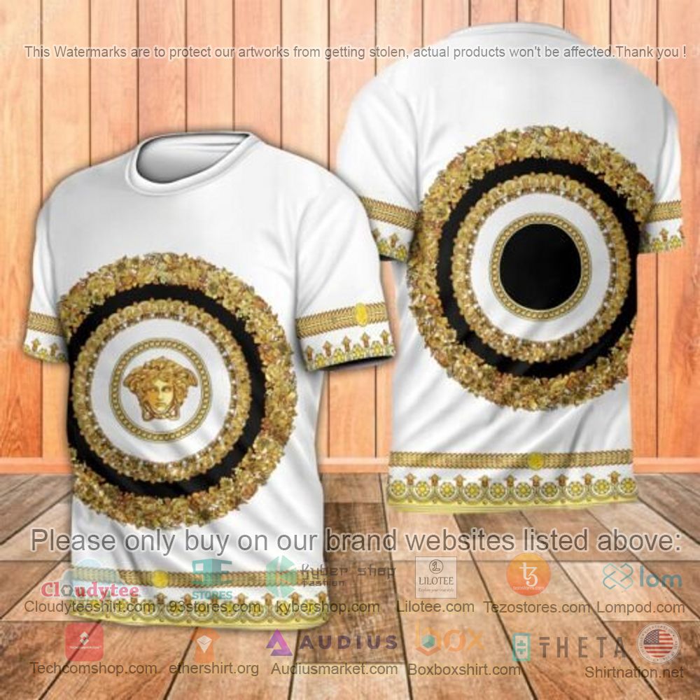 BEST Versace gold circle pattern white 3d shirt, short 5