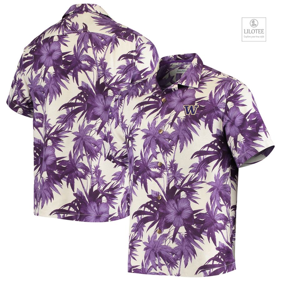 BEST Washington Huskies Tommy Bahama Harbor Island Hibiscus Purple Hawaiian Shirt 7