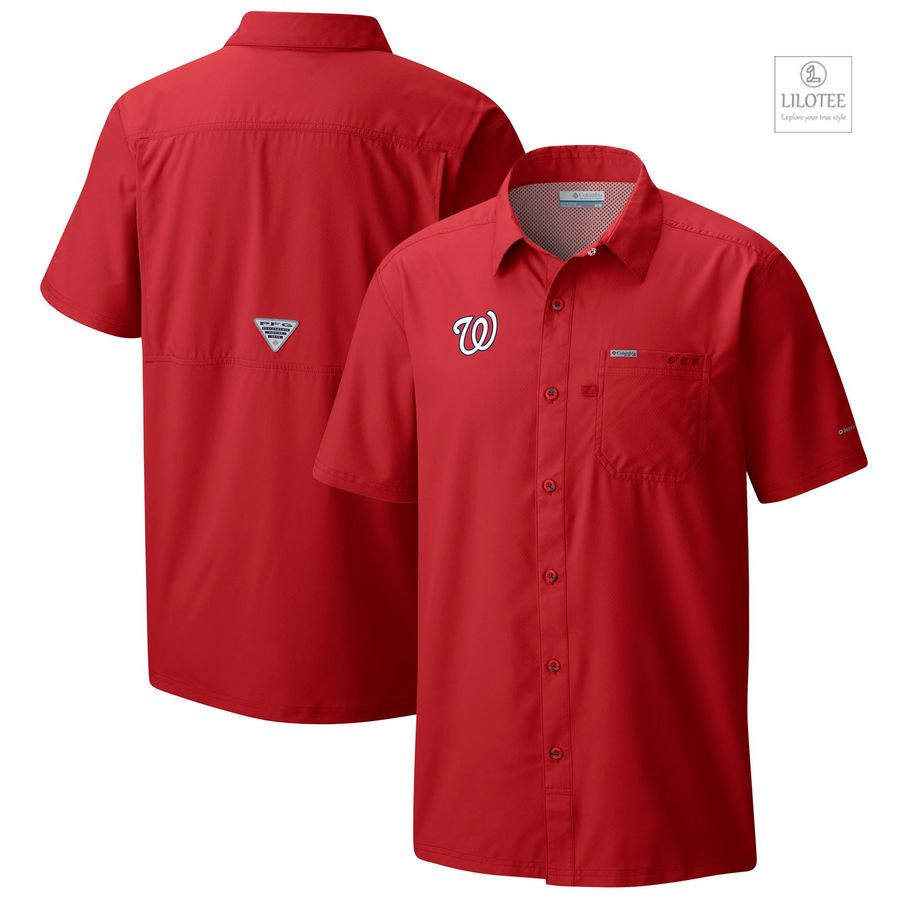 BEST Washington Nationals Columbia Slack Tide Camp Red Hawaiian Shirt 6