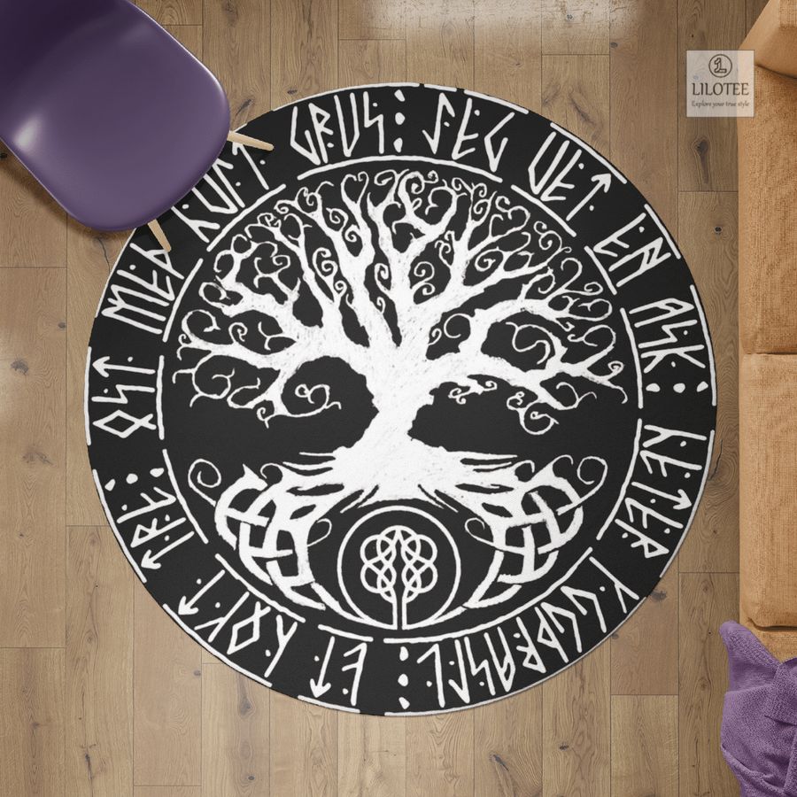 BEST Yggdrasil Tree of Life Viking Black Round Carpet 4