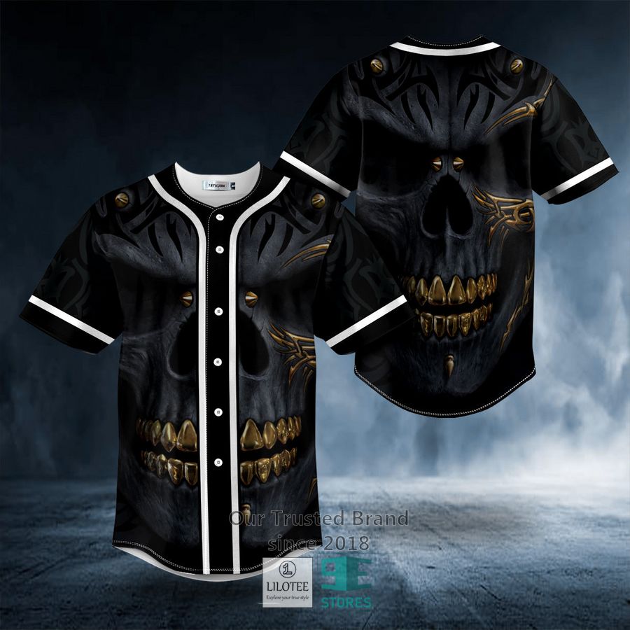 Black Gold Demon Skull Baseball Jersey 4