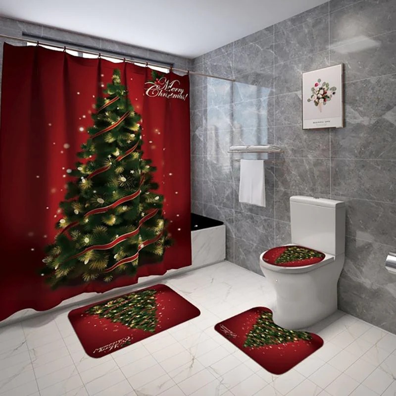 Merry Christmas Curtain Bathroom Set 1