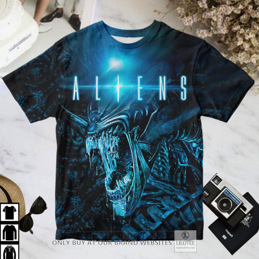 Aliens black blue T-Shirt 2