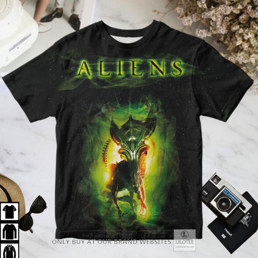 Aliens black green T-Shirt 3