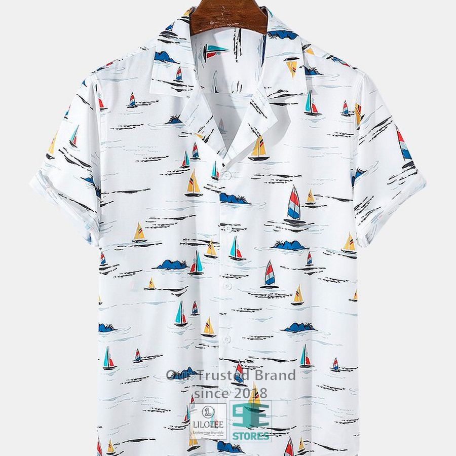 All Over Sailboat Print Revere Collar Hawaiian Shirt 3
