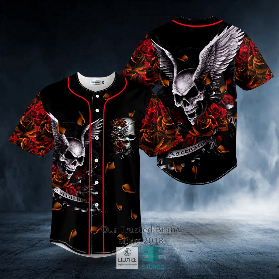 Ascension Day Roses Winged Skull Baseball Jersey 8