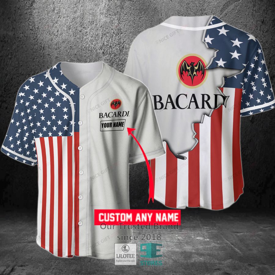 Bacardi Your Name US Flag Baseball Jersey 3
