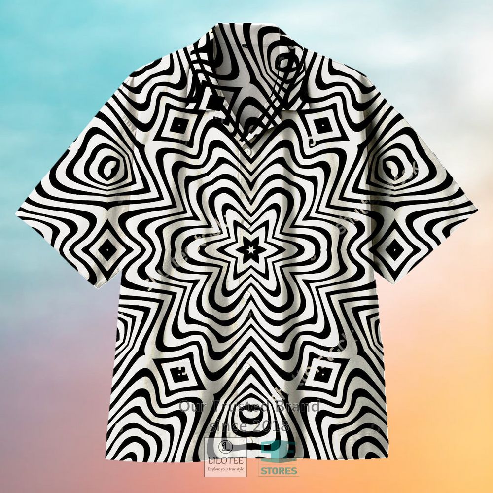 Black and White Hexagonal Ripples Hawaiian Shirt 4