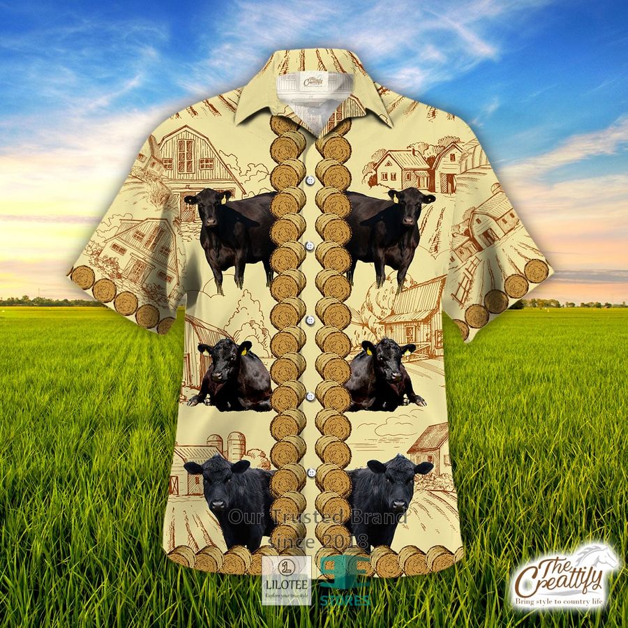 Black Angus In Rolled Hay Pattern Hawaiian Shirt 8