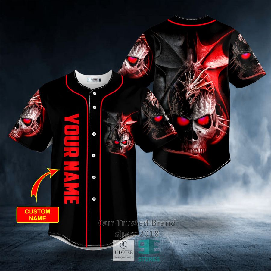 Black Red Dragon King Skull Custom Baseball Jersey 9