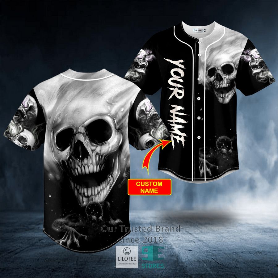 Black White Zombie Monster Motion Faded Skull Custom Baseball Jersey 8