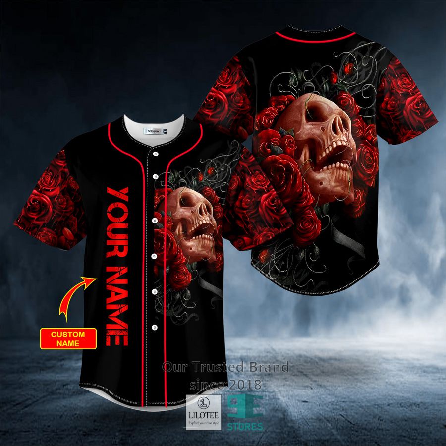 Blood Roses Skull Custom Baseball Jersey 8