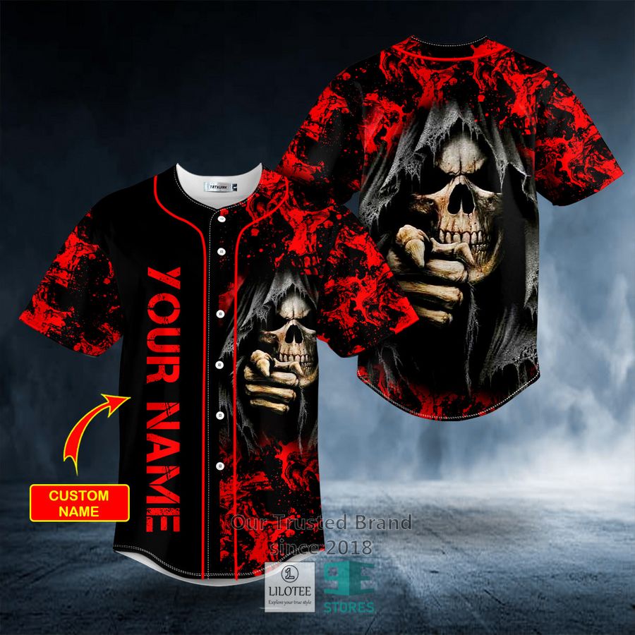 Bloody Grim Reaper Pointing Skull Custom Baseball Jersey 9
