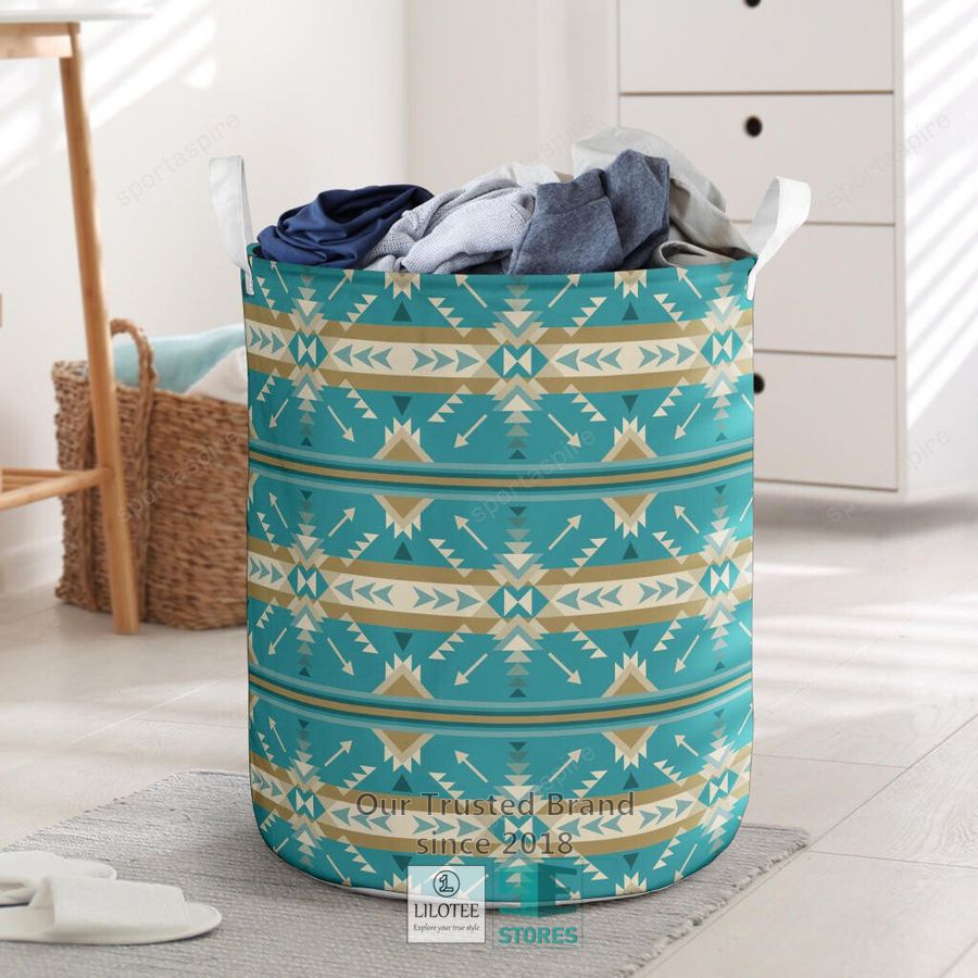 Blue Pattern Native American Laundry Basket