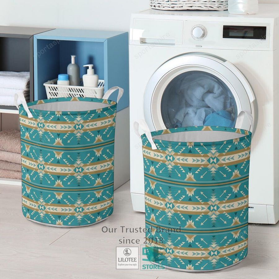 Blue Pattern Native American Laundry Basket 10