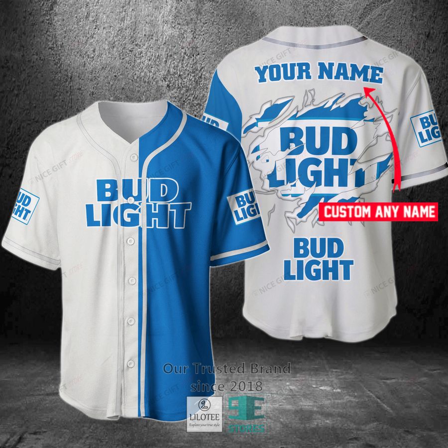 Bud Light Your Name Blue White Baseball Jersey 3