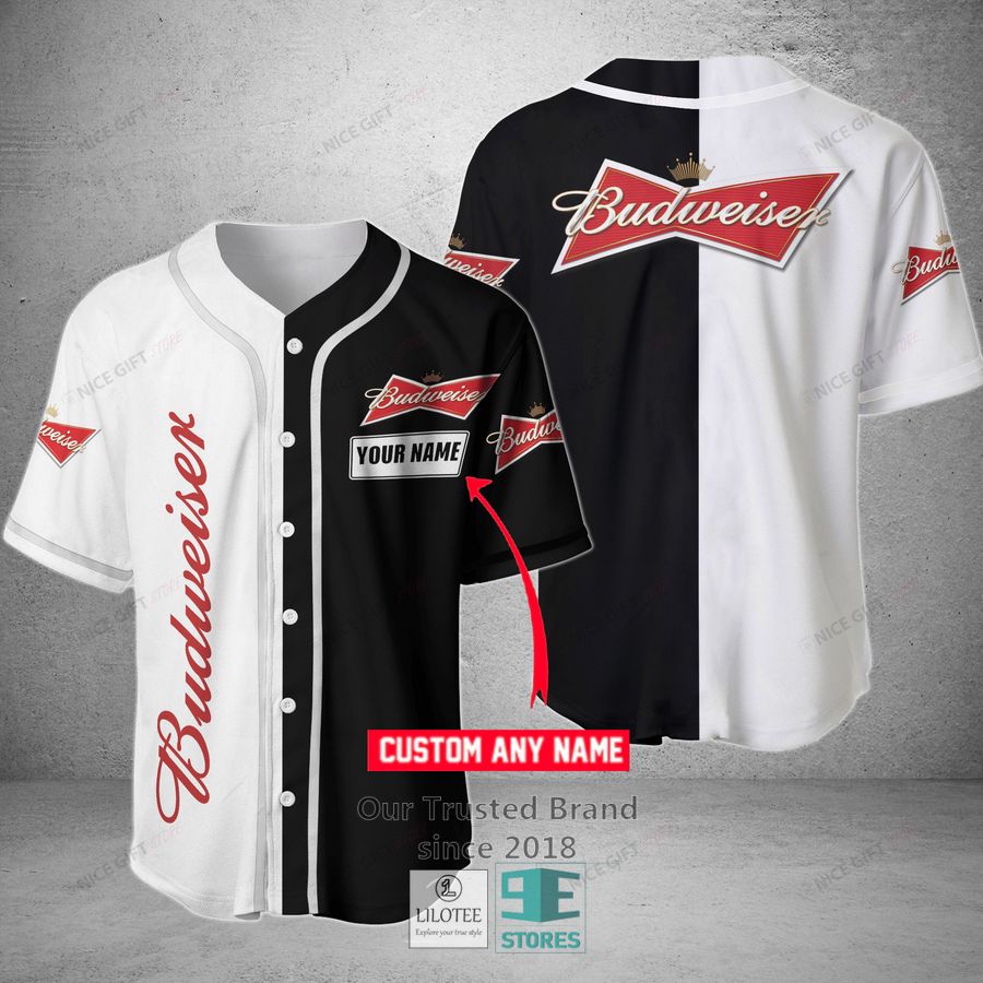 Budweiser Your Name Black and White Baseball Jersey 2