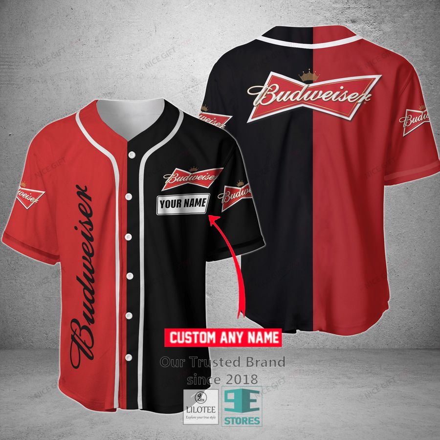 Budweiser Your Name Black Red Baseball Jersey 2