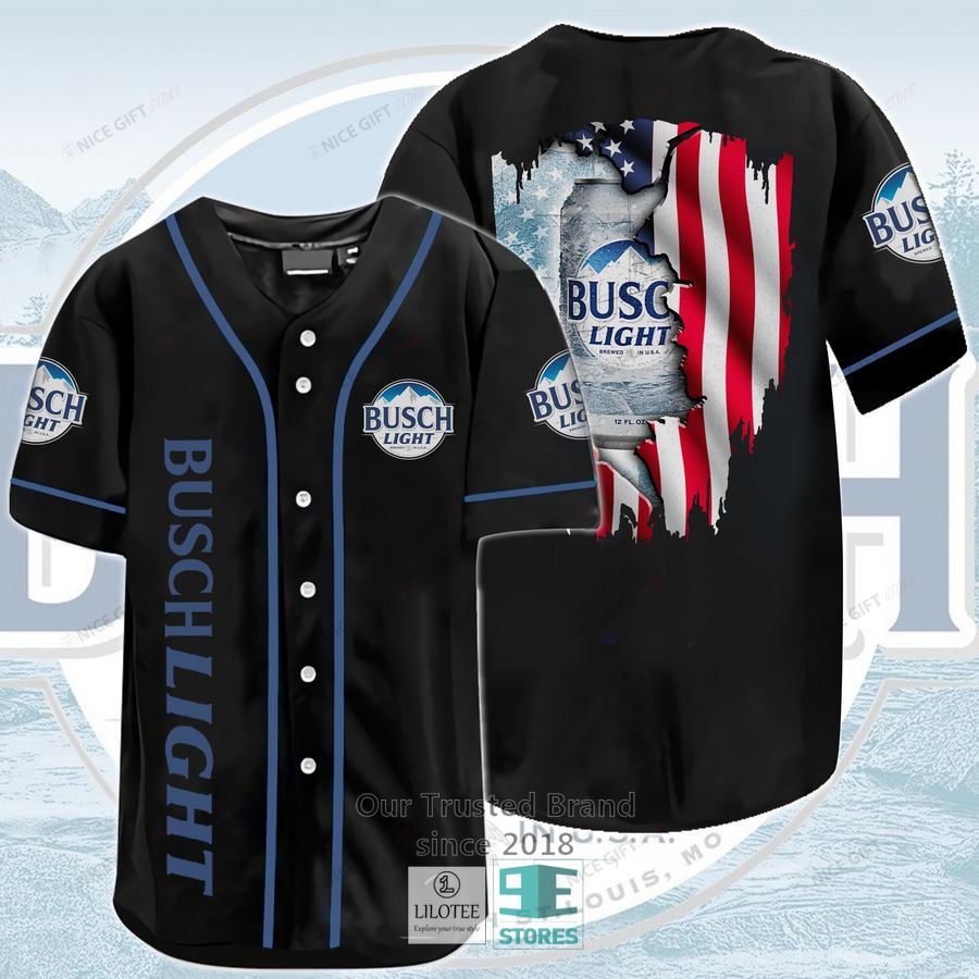 Busch Light US Flag Black Baseball Jersey 2