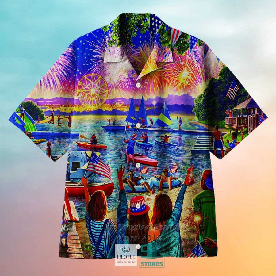 Celebrate Independence Day By Visiting The Lake Casual Hawaiian Shirt 5