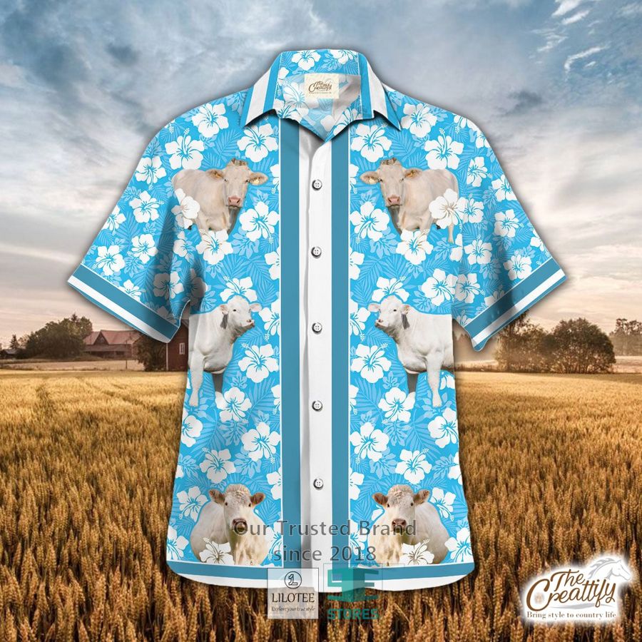 Charolais In Seamless Hibiscus Flower Pattern Hawaiian Shirt 24