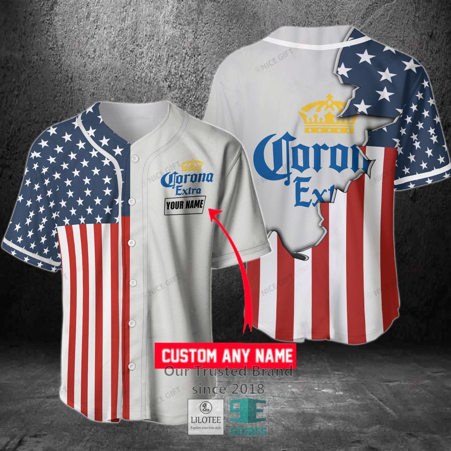 Corona Extra Your Name US Flag Baseball Jersey 3
