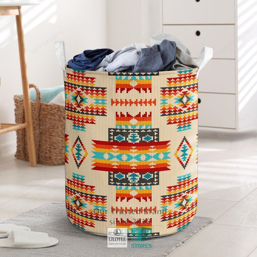 Cream Pattern Native Laundry Basket