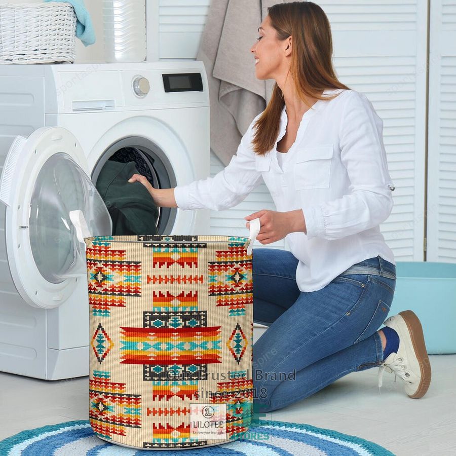 Cream Pattern Native Laundry Basket 6