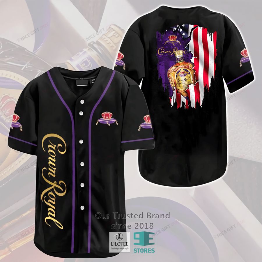 Crown Royal US Flag Black Baseball Jersey 2