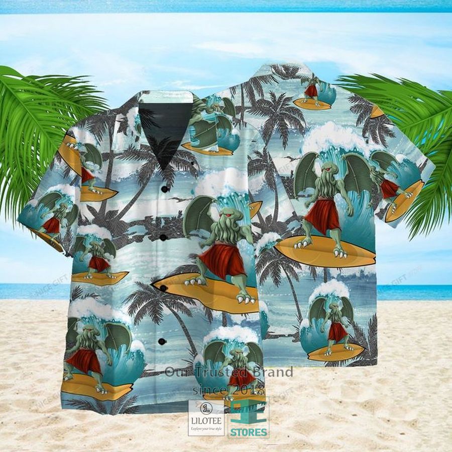 Cthulhu surfing Casual Hawaiian Shirt 2