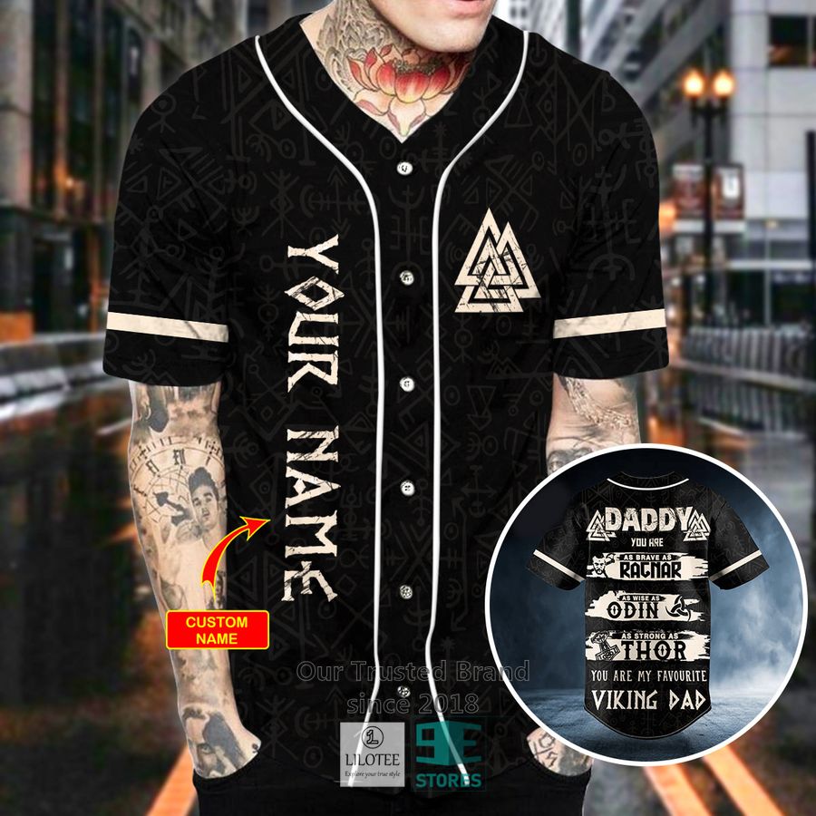 Alternative view of Daddy You Are As Brave As Ragnar Viking Custom Baseball Jersey