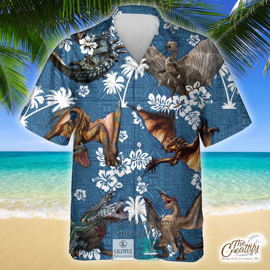 Dragon Blue Tribal Pattern Hawaiian Shirt 9
