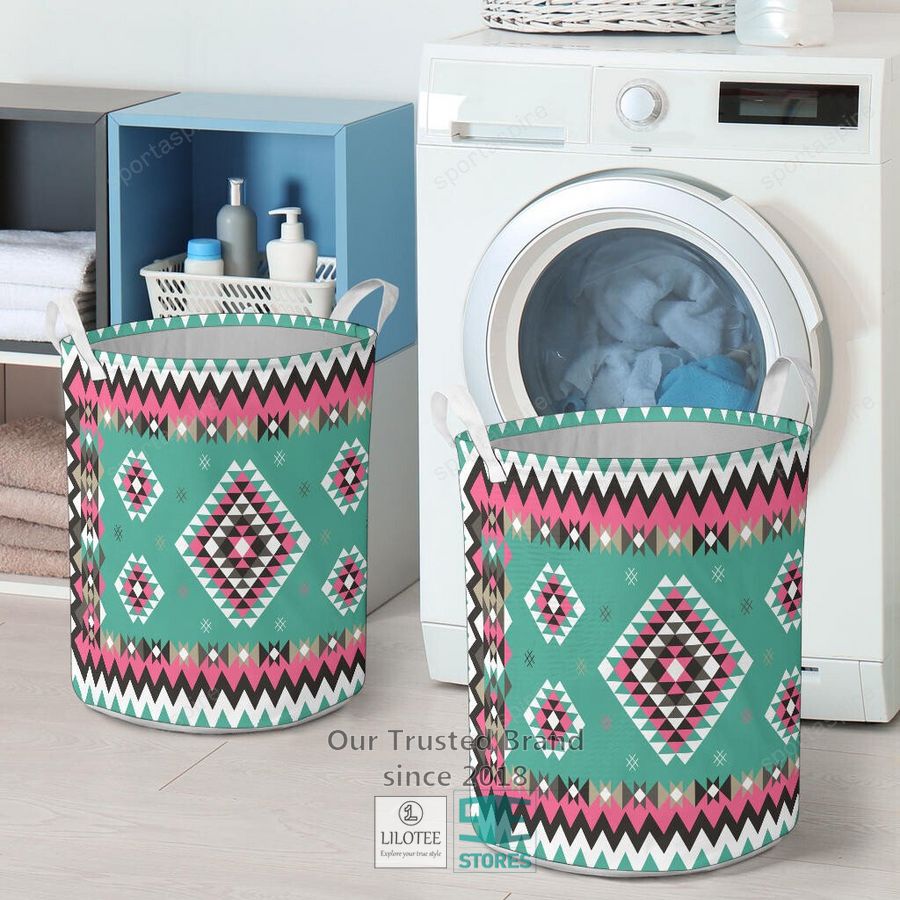 Ethnic Geometric Pink Pattern Laundry Basket 4