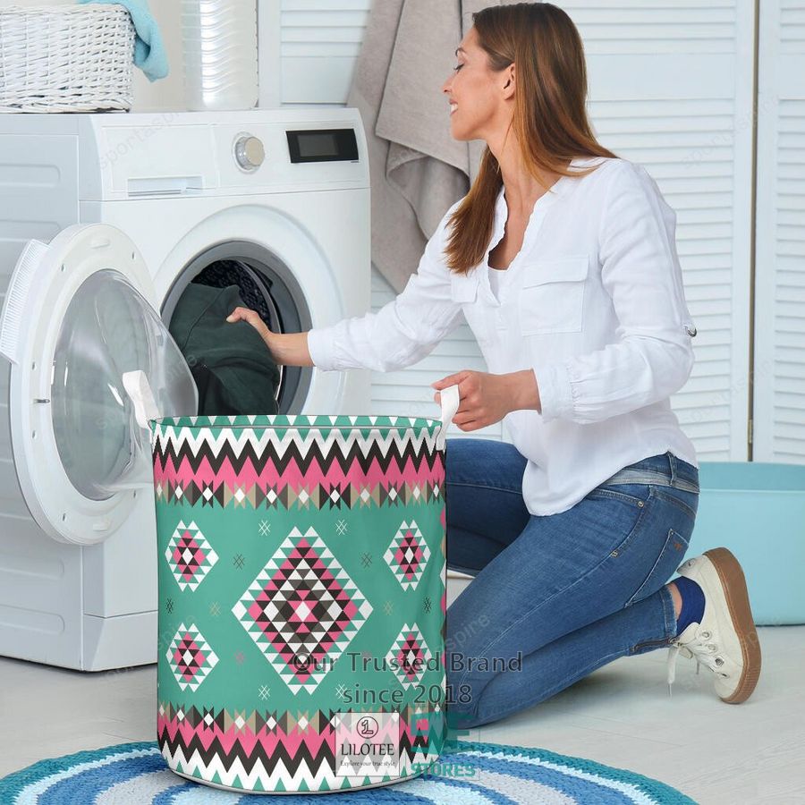 Ethnic Geometric Pink Pattern Laundry Basket 6