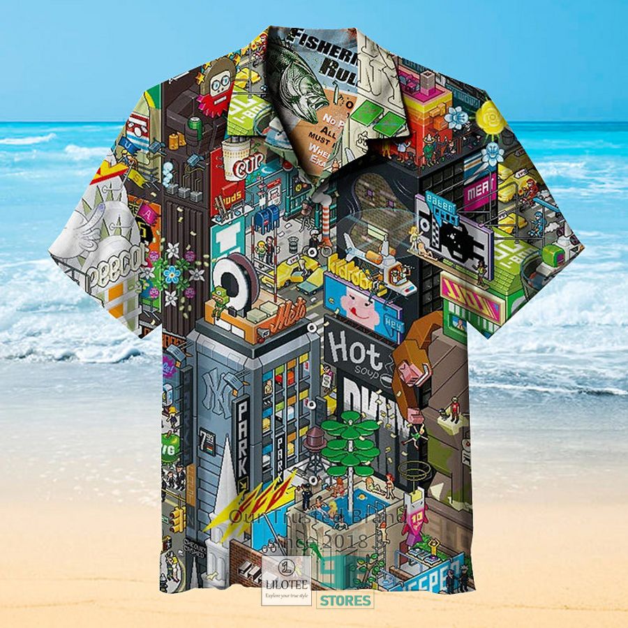 Explore the pixel-style New York Times Square Casual Hawaiian shirt 4