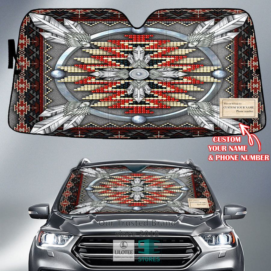 Feather Pattern Native American Custom Name Car Sun Shades 3