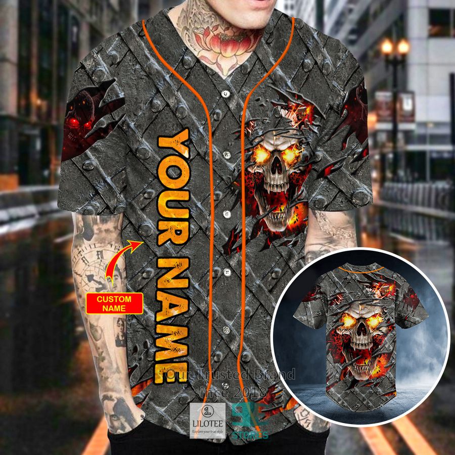 Alternative view of Fire Blast Skull Custom Baseball Jersey