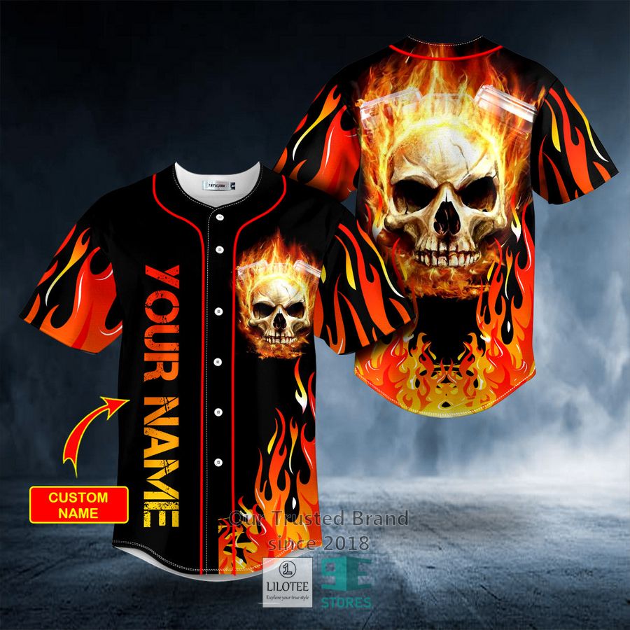 Fire Burning Skull Custom Baseball Jersey 9