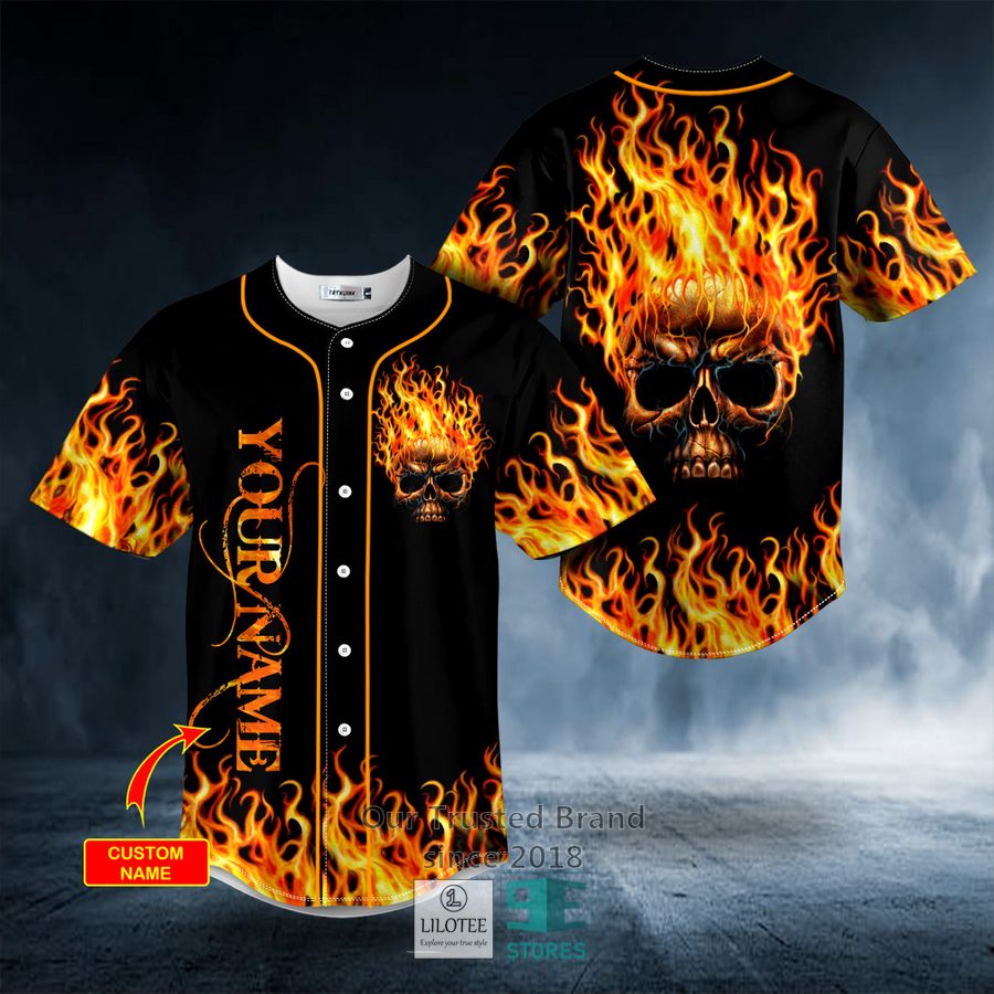 Fire Skull Black Custom Baseball Jersey 8