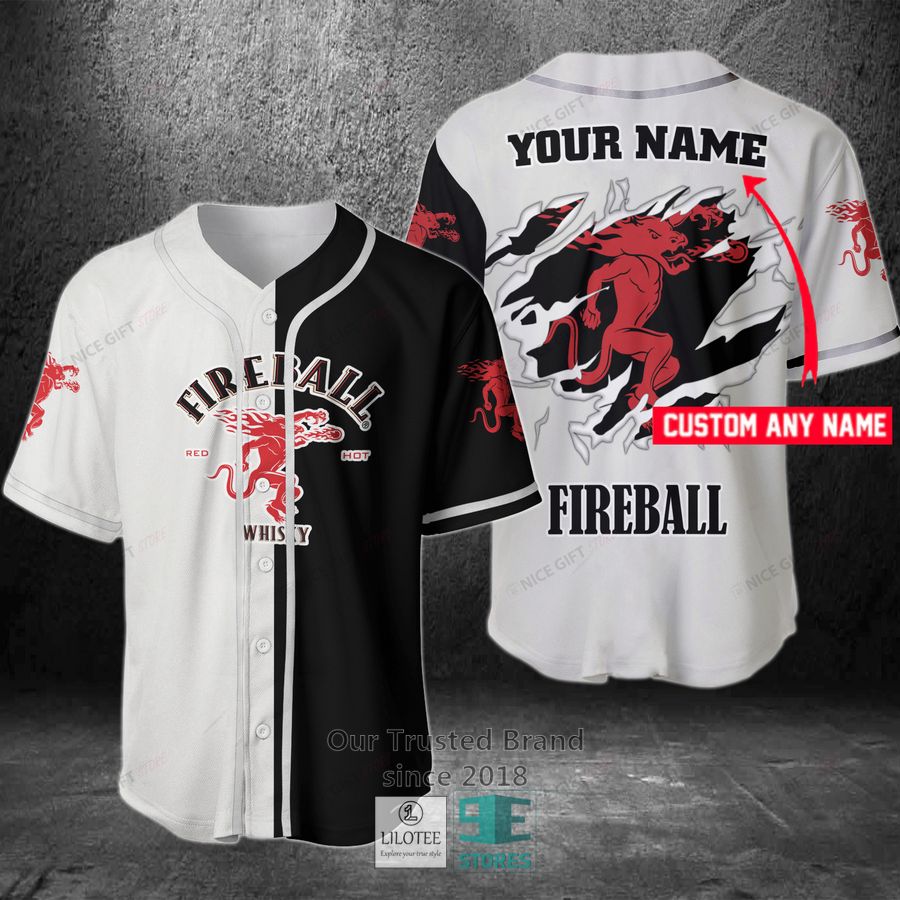 Fireball Whisky Your Name Black and White Baseball Jersey 3
