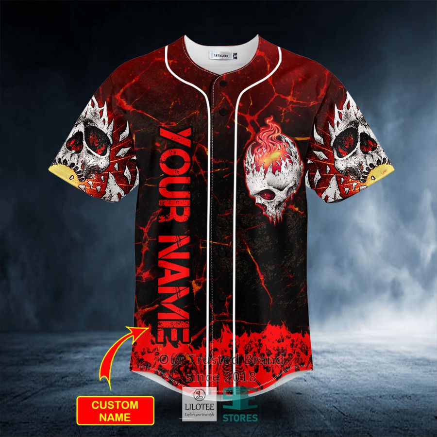 Flame Cracked Triple Skull Custom Baseball Jersey 3 Flame Cracked Triple Skull Custom Baseball Jersey - Image 3