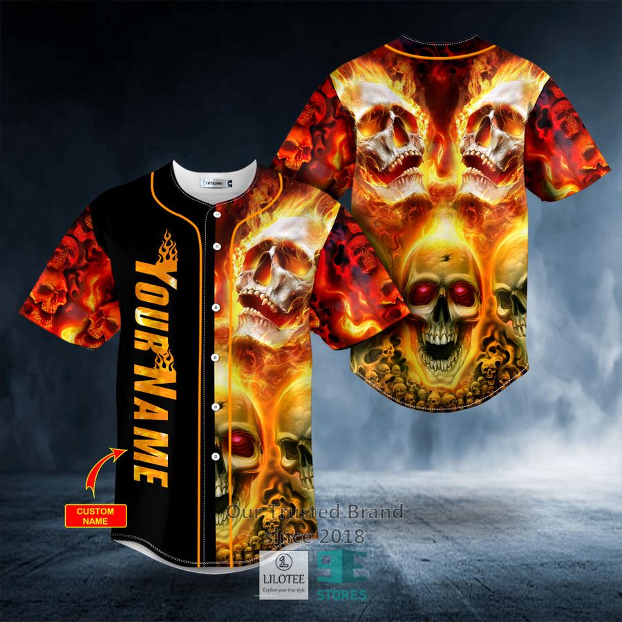 Flaming Skull Custom Baseball Jersey 9