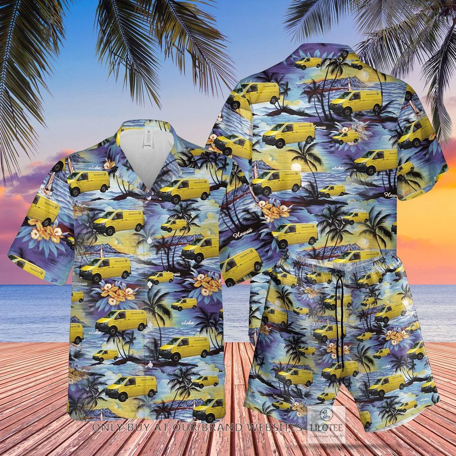 German Deutsche Post Delivery Van Hawaiian Shirt, Beach Shorts 9
