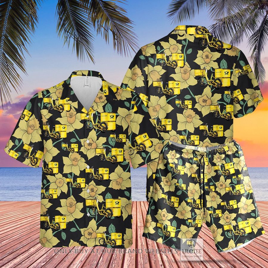 German Deutsche Post E-Trike Black Hawaiian Shirt, Beach Shorts 8