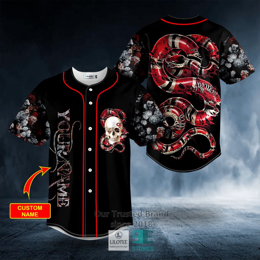 Glam Red Of Snake Skull Custom Baseball Jersey 9