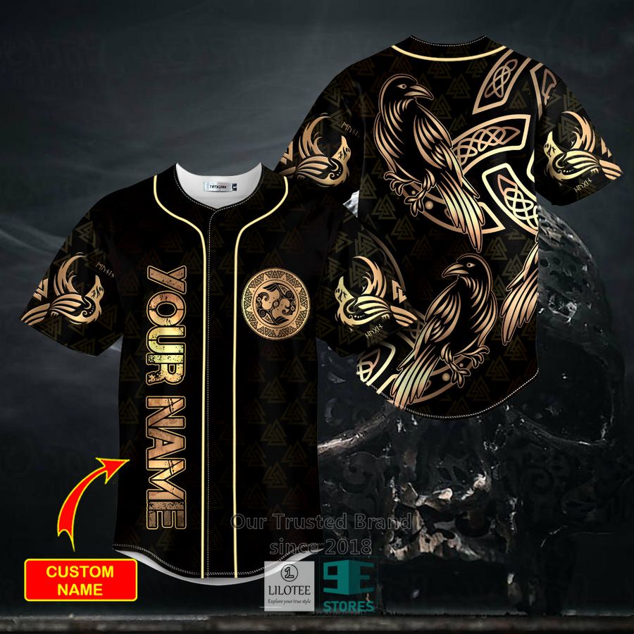 Gold Raven Viking Tattoo Custom Baseball Jersey 8