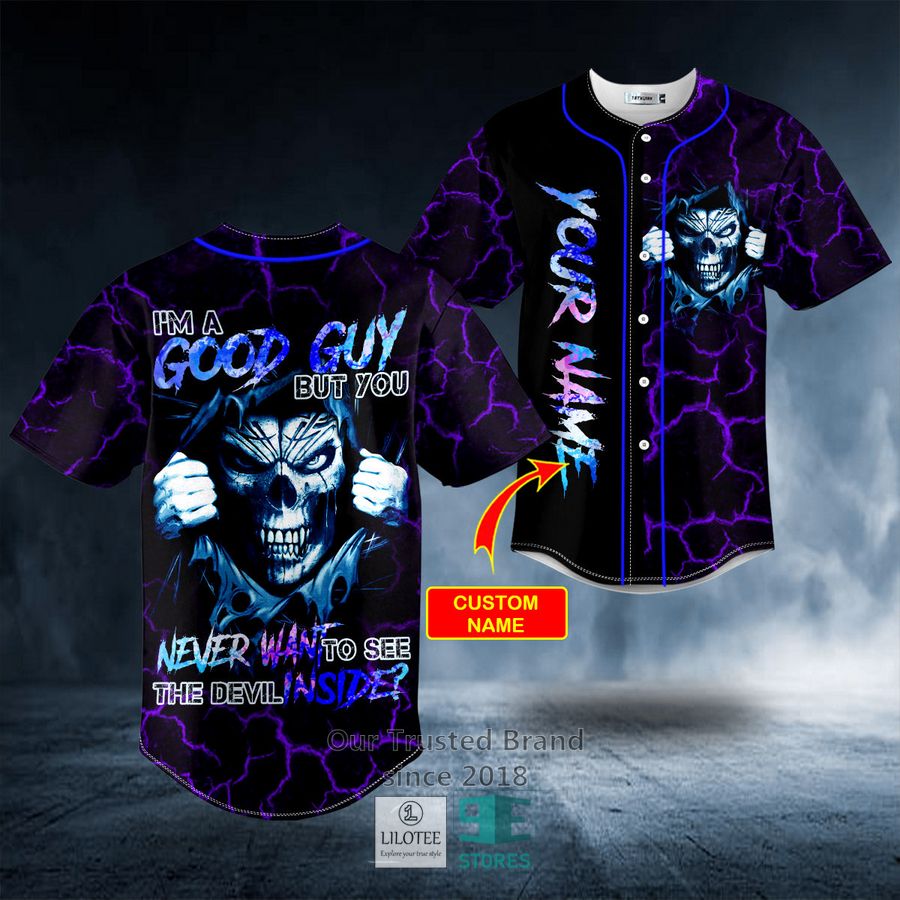 Good Guy Devil Inside Grim Reaper Purple Lightning Skull Custom Baseball Jersey 9