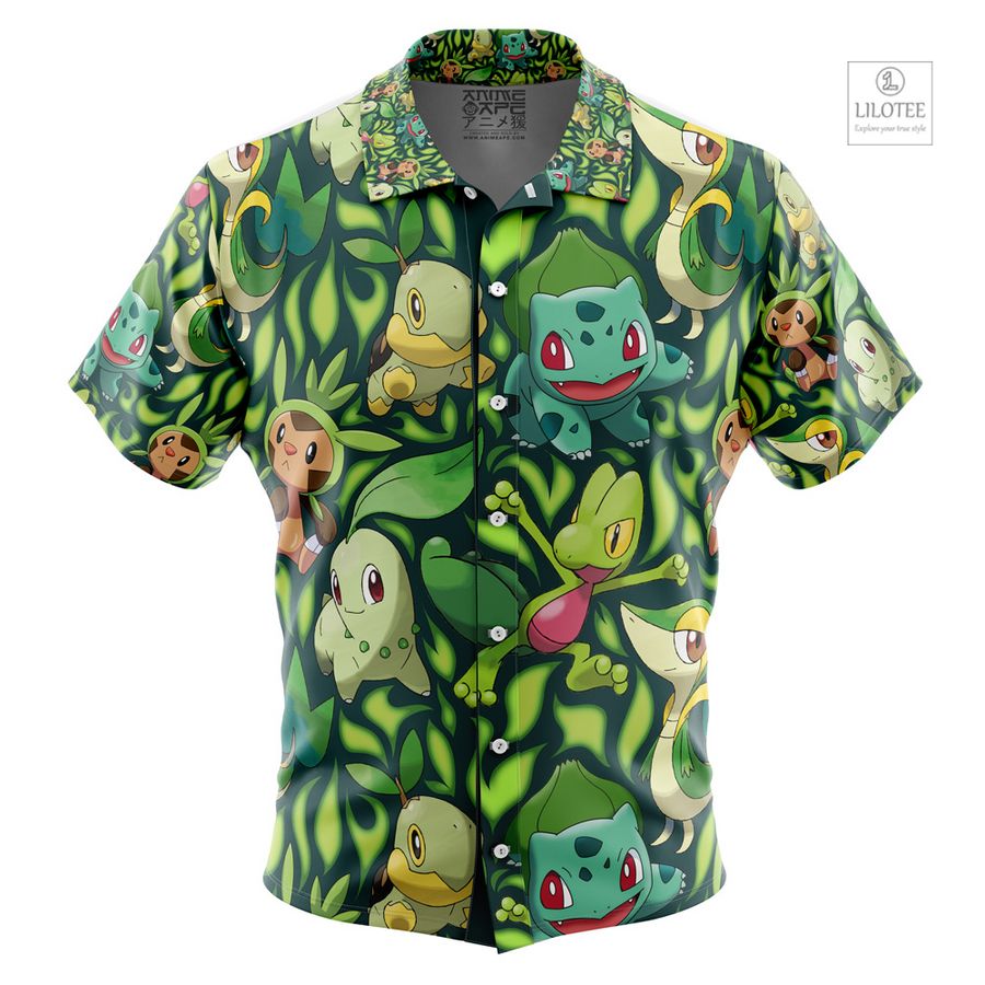 Grass Type Starters Pokemon Short Sleeve Hawaiian Shirt 8