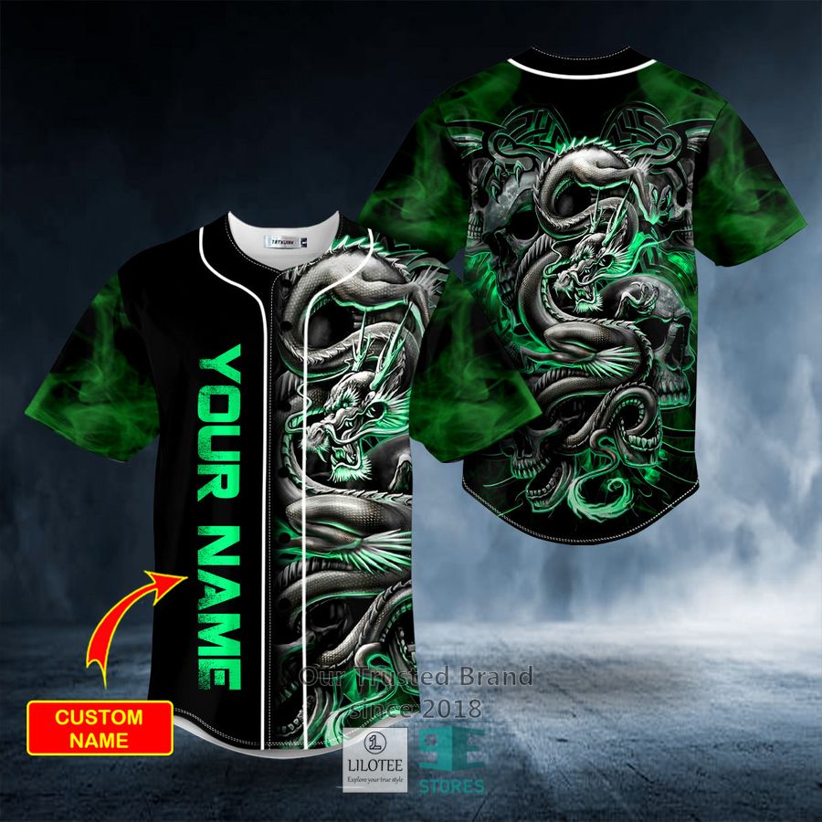 Green Dragon Skull Custom Baseball Jersey 8
